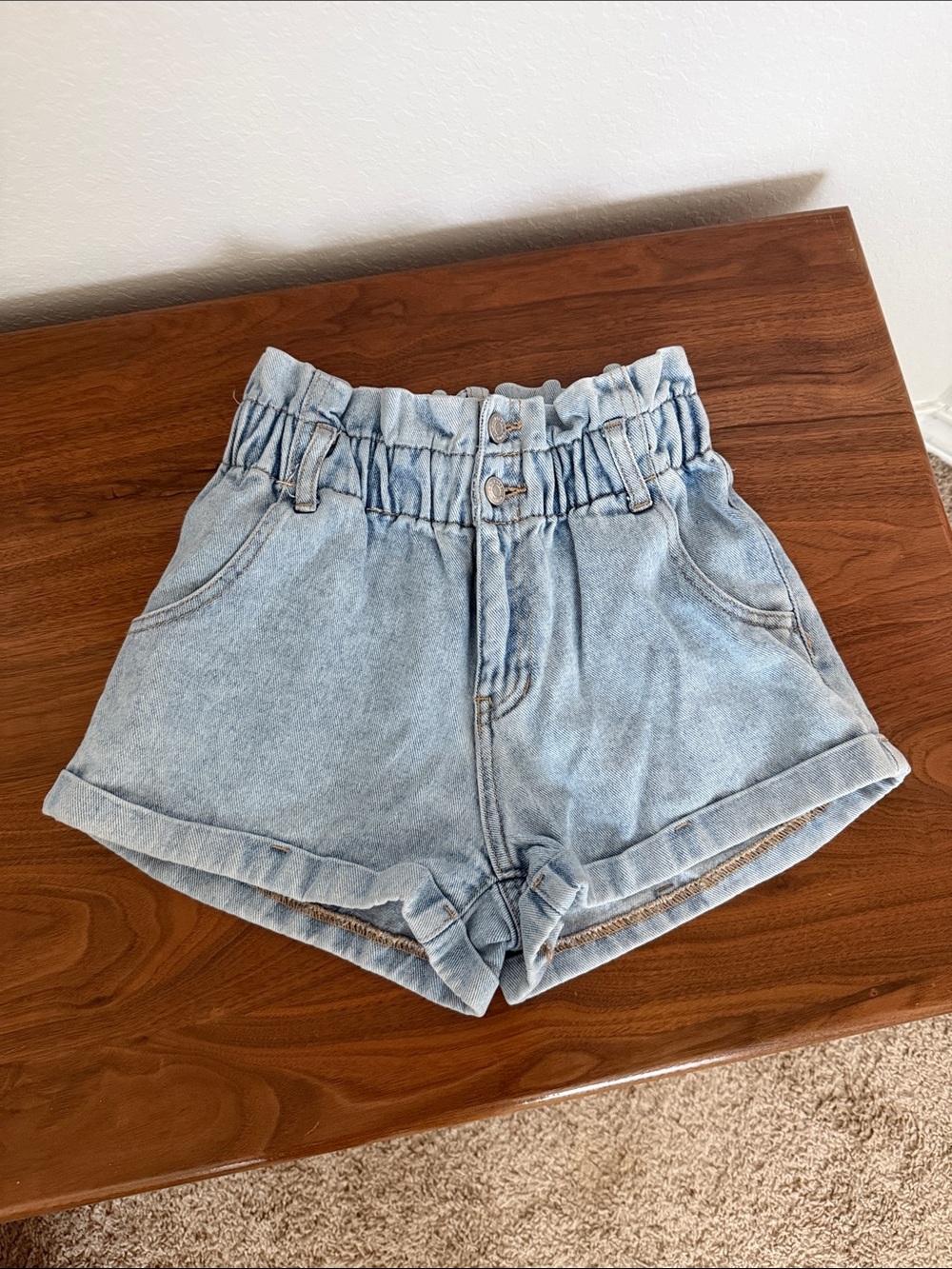 PacSun Light Wash Paperbag Waist Denim Shorts
